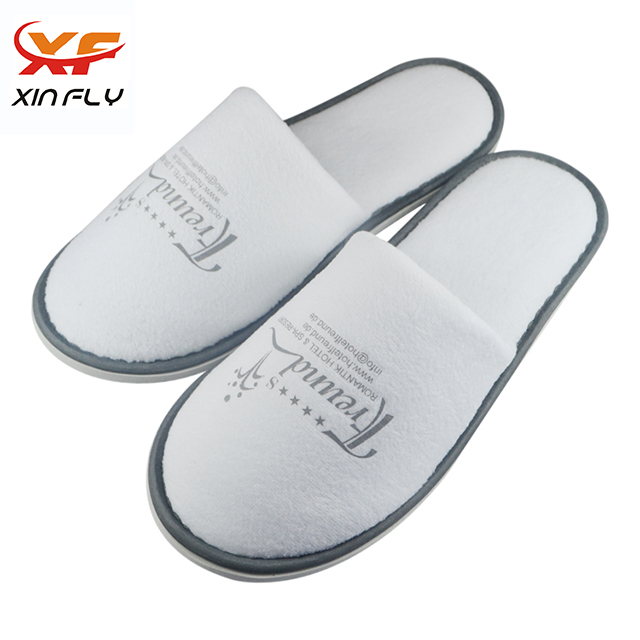 100% Cotton velour hotel slippers with Screen printing LOGO
