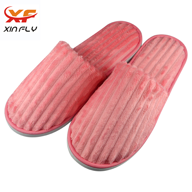 Chegada Nova Striped Coral Velvet Hotel Slipper Para Mens