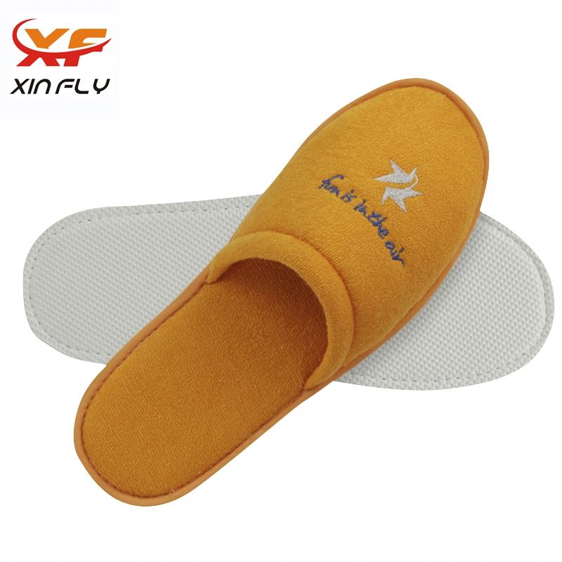 100% cotton Open toe hotel slipper dote sole with logo