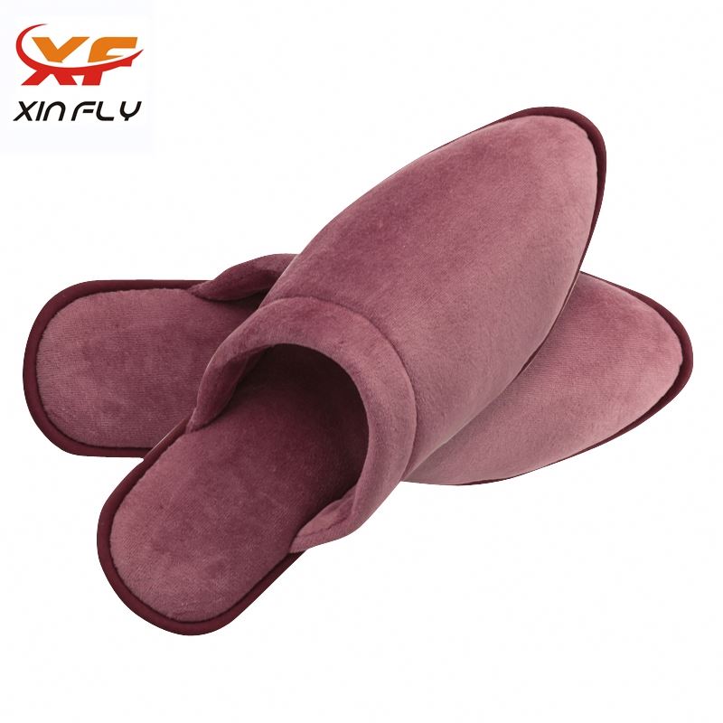 Cheap EVA sole velour hotel slippers with Printing logo